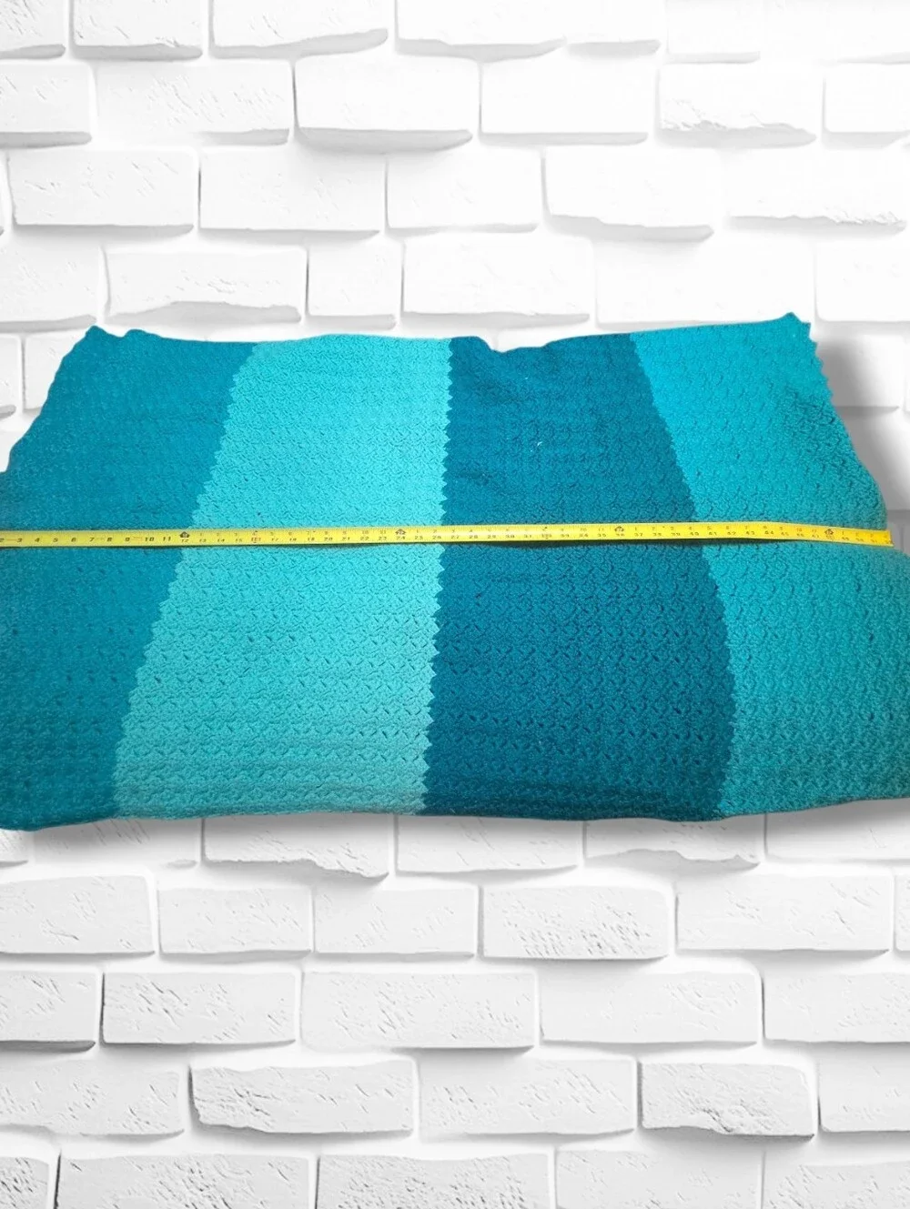 Handmade Teal Gradient Crochet Bed Throw - Blue/Teal